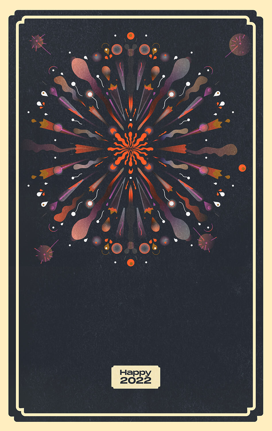 Happy 2022 wishes card with a fireworks explosion